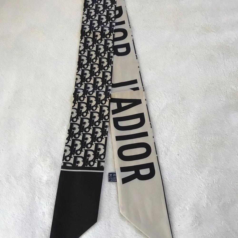 Dior Beige and Black 'J'ADIOR' Silk Twilly Scarf